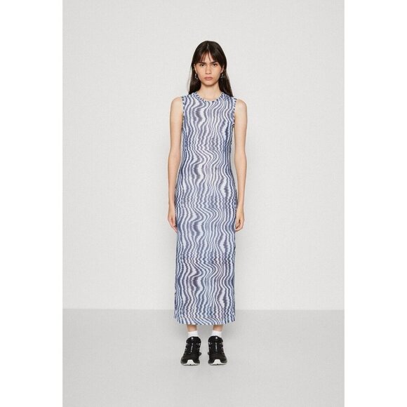 Maxi Dress Monki S Tie Dye Tight 90s MIDI Disco Tight Party Abstract sheer rave - Picture 1 of 12